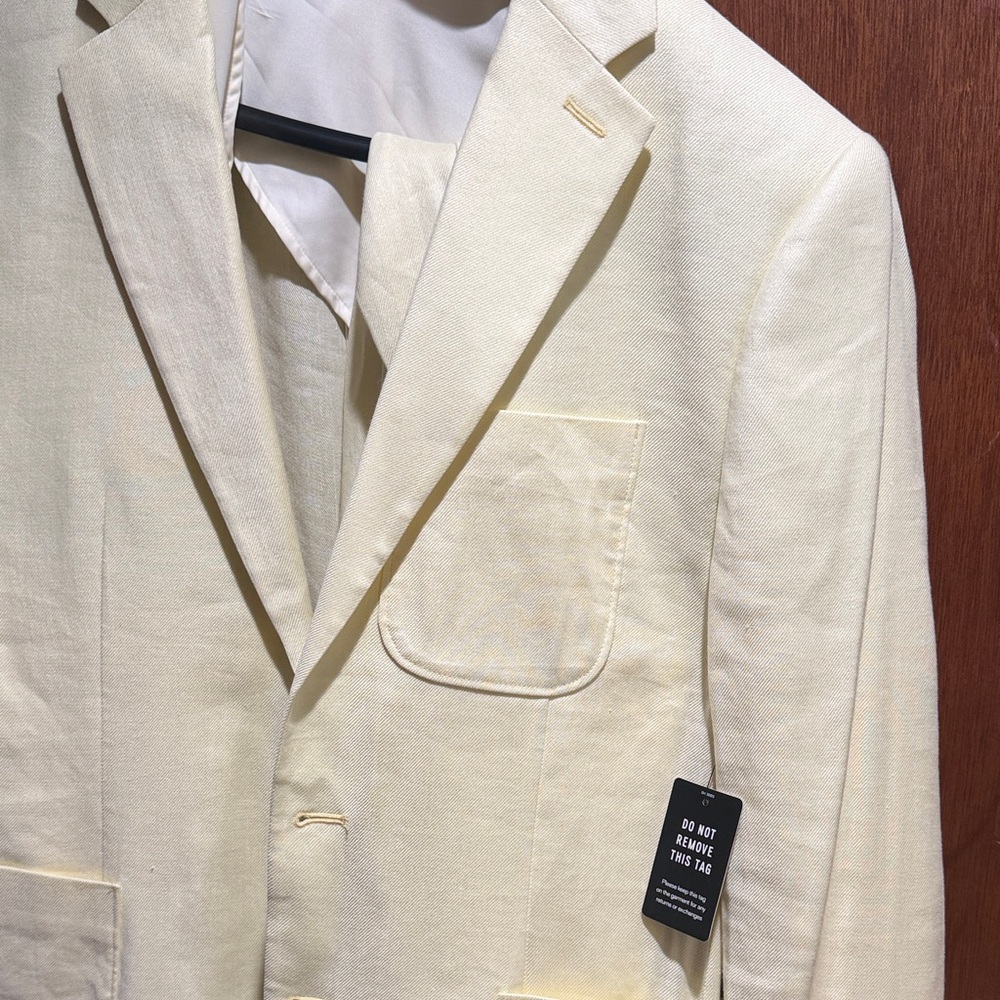 Express Men's light yellow Single-Breasted Linen-Blend Blazer 40s